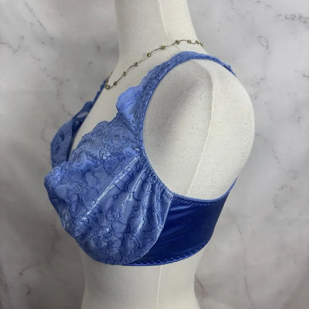 Vintage 90s Olga 36DD Sheer Lace Bra Burgundy 33580 Unlined Cauliflower Blue